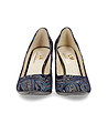 Дамски обувки в черно и синьо с флорални елементи-1 снимка