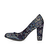 Дамски обувки в черно и синьо с флорални елементи-2 снимка