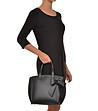 Черна дамска кожена чанта с панделка Sesilia-4 снимка