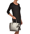Дамска кожена чанта в сив нюанс с панделка Sesilia-4 снимка