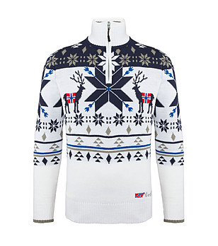 Мъжки бял пуловер с принт Route снимка