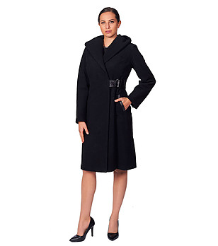 Дамско палто в черно с вълна и кашмир снимка