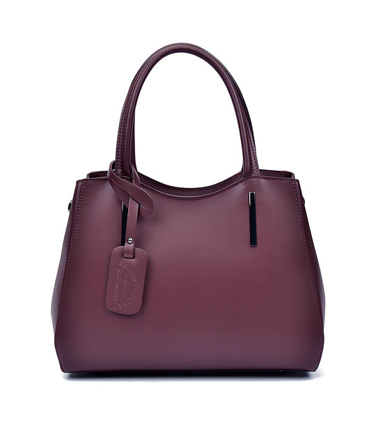 Дамска кожена чанта в цвят бургунд Sania снимка