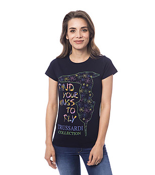 Тъмносиня памучна тениска Whitney снимка