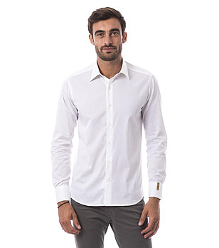 Памучна мъжка риза Bardric в бяло снимка