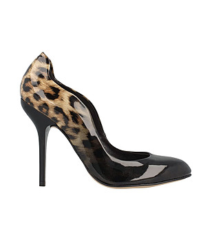 Черни дамски лачени обувки с леопардови шарки Bridie снимка