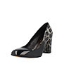 Черни лачени обувки с леопардови шарки в сиво Elie-1 снимка