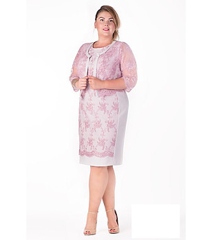 Костюм от рокля и ефирно сако в розов нюанс Gina снимка