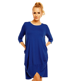 Синя рокля с джобове Delfina снимка