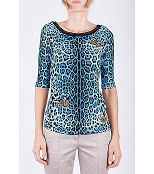 Дамска синя блуза с леопардов принт Rosalie снимка