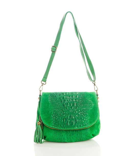 Зелена дамска кожена чанта Nelly снимка