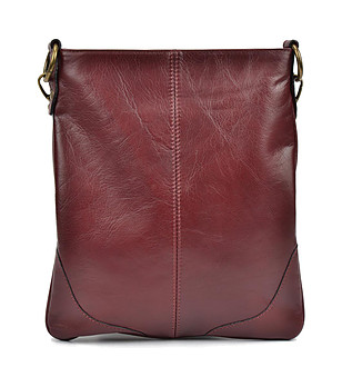 Дамска кожена чанта за рамо във виненочервено Olivia снимка