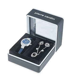 Комплект в синьо и сребристо от часовник, колие и 2 чифта обеци Thelma снимка