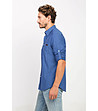 Синя памучна мъжка риза с фигурален принт Elvin-3 снимка