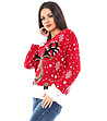 Дамски плетен пуловер в червено с принт Рудолф-2 снимка