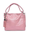 Розова дамска чанта от естествена кожа с пискюли Loretta-0 снимка
