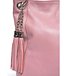 Розова дамска чанта от естествена кожа с пискюли Loretta-2 снимка
