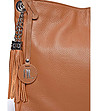 Дамска чанта в цвят коняк от естествена кожа с пискюли Loretta-3 снимка