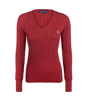 Памучен дамски пуловер в червено Wendy снимка