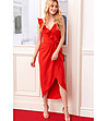 Червена рокля с къдрички Amelia-3 снимка