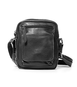 Мъжка кожена чанта в черно снимка