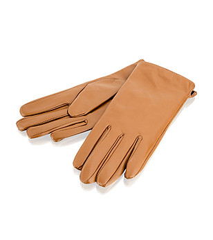 Дамски кожени ръкавици в цвят камел снимка
