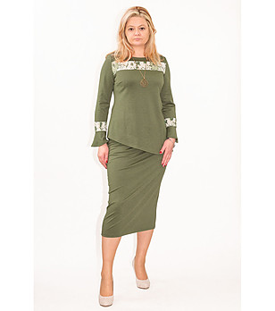 Комплект от блуза и пола в зелен нюанс Miranda снимка