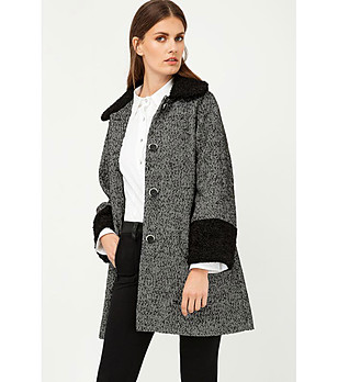 Дамско палто в меланж на черно и бяло Lizette снимка