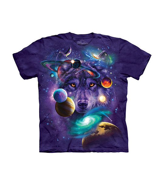 Детска памучна тениска с принт Вълк и космос снимка