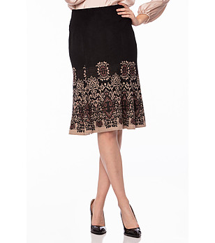 Черна вълнена пола с кафяви мотиви Aliza снимка