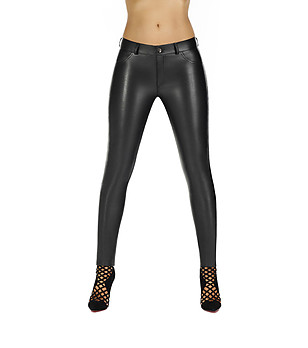 Дамски черен панталон имитация на кожа Leila 200 DEN снимка