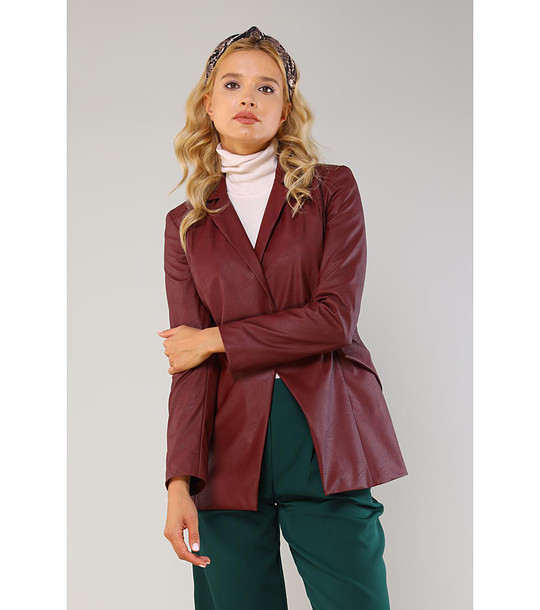 Дамско сако от еко кожа в цвят бордо снимка
