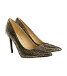 Дамски кожени обувки в черно и златисто с ток стилето Bibiana-3 снимка