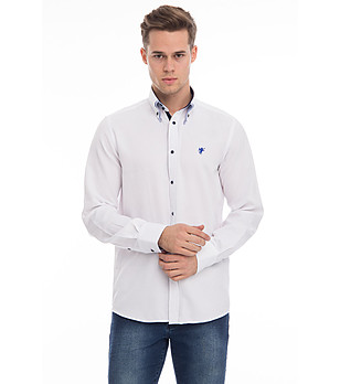 Мъжка памучна риза в бяло Lenard снимка