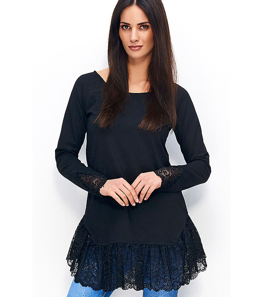 Черна дамска блуза с дантела Hola снимка