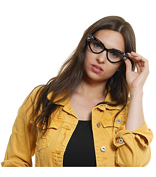 Черни дамски рамки за очила котешко око с камъчета снимка