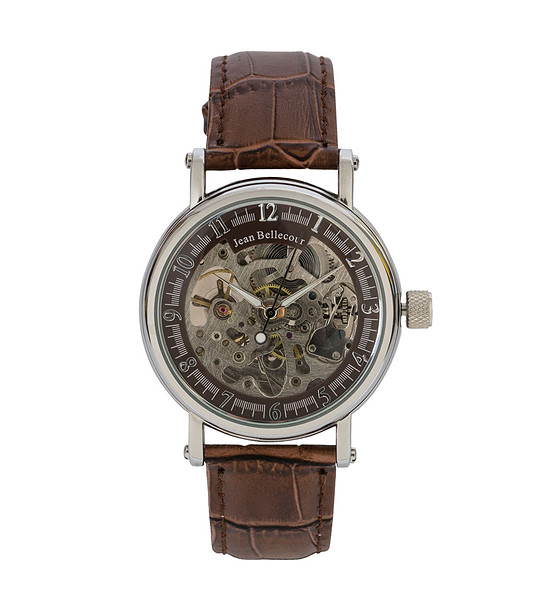 Кафяв мъжки часовник със сребрист корпус снимка