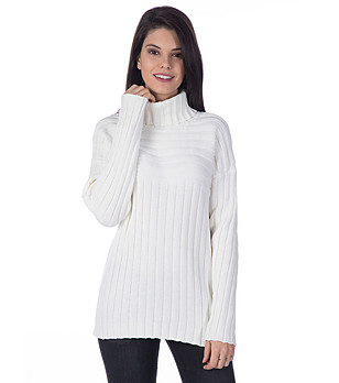 Дамски пуловер в цвят екрю с памук Klea снимка