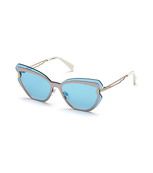 Дамски слънчеви очила котешко око в сребристо и синьо снимка