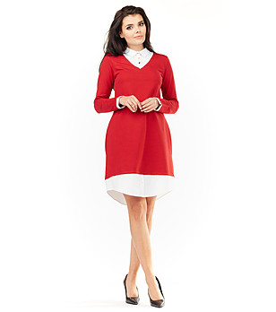 Червена рокля с контрастни елементи Tina снимка