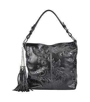Дамска кожена чанта с релеф в черно Zoe снимка