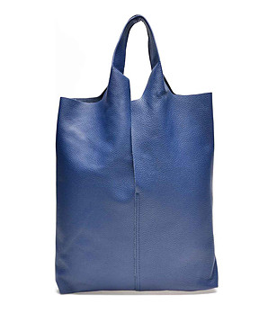 Голяма дамска кожена чанта в синьо Delmira снимка