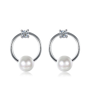 Дамски обеци с покритие от бяло злато с перли Sanoma снимка