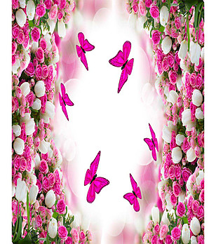 Покривка за маса с принт Рози и пеперуди в бяло и розово 140х160 см снимка