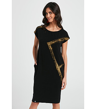 Черна памучна рокля с елементи в златисто Soli снимка
