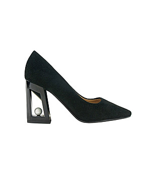 Черни велурени дамски обувки с ефектен ток Tiera снимка
