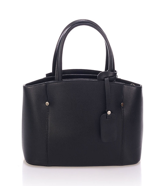 Черна дамска чанта от естествена кожа с декоративен елемент Carlie снимка