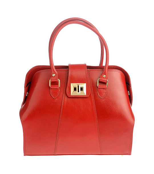 Дамска кожена чанта в червено Alfina снимка