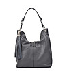 Черна дамска кожена чанта с пискюли Lucilla-0 снимка
