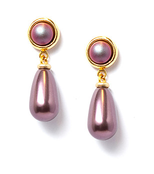 Дамски позлатени обеци с перли Swarovski в розово снимка